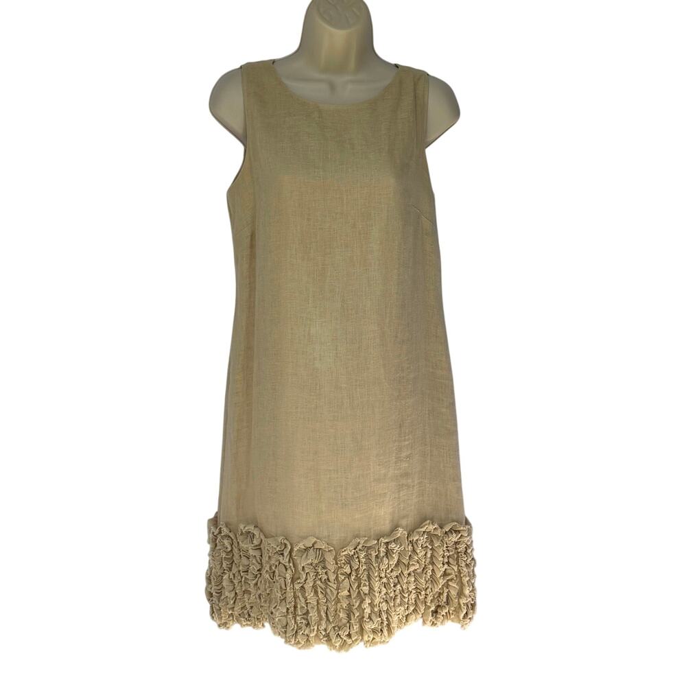 Taylor 100% Linen Ruffle Hem Shift Dress | Sleeveless Lined Neutral Beige Summer